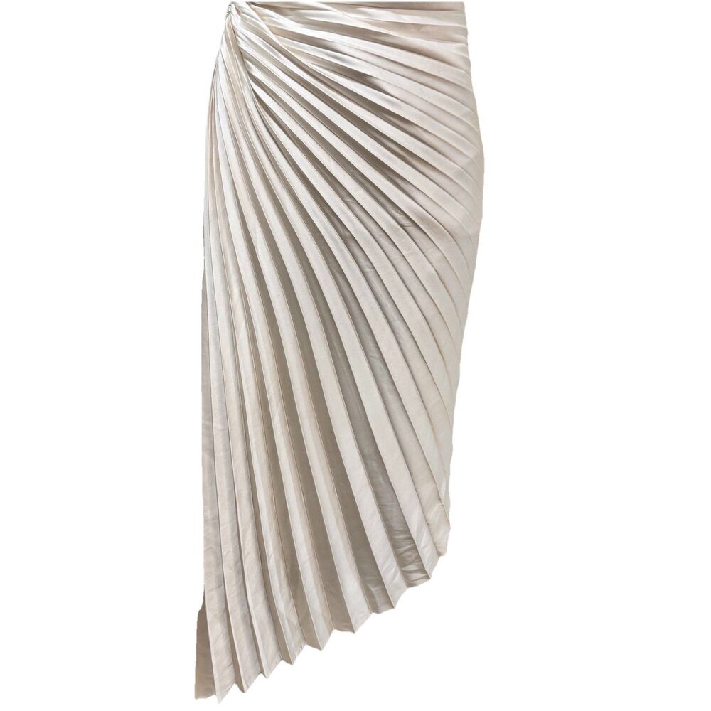 Dress Forum Olympia One Shoulder Pleated Asymmetric Maxi Dress Medium Ivory New - Picture 11 of 11